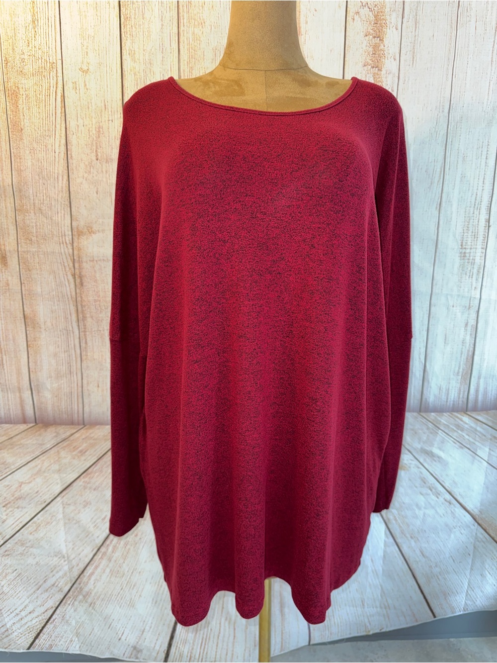 Natural Reflections Relaxed Scoop Neck Tunic - maroon red, 2X